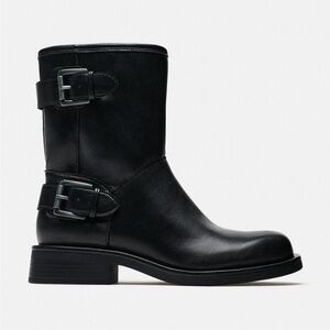 Zara Sleek Black Ankle Booties with Dual Buckles